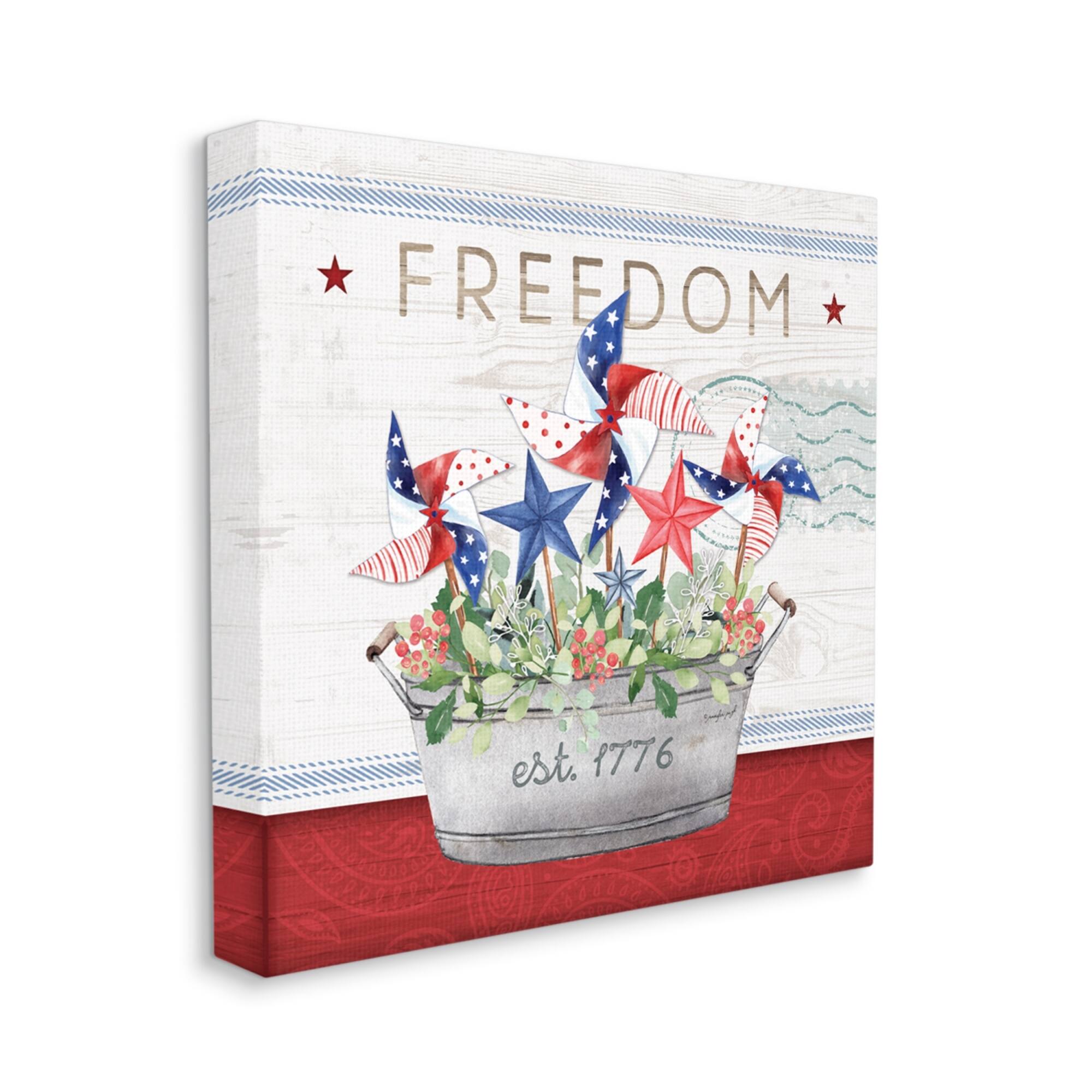 Stupell Industries Freedom Americana Floral Pinwheels Canvas Wall Art